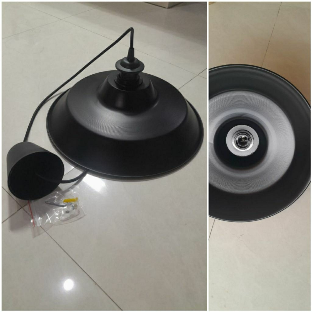 kap lampu gantung ceper warna hitam luar dalam