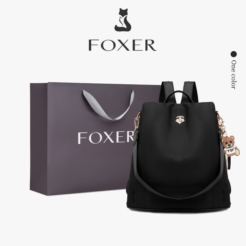 FOXER Tas Ransel Kasual Sederhana Wanita Tas Ransel Warna Solid Berkualitas Tinggi Tas Ransel Kain