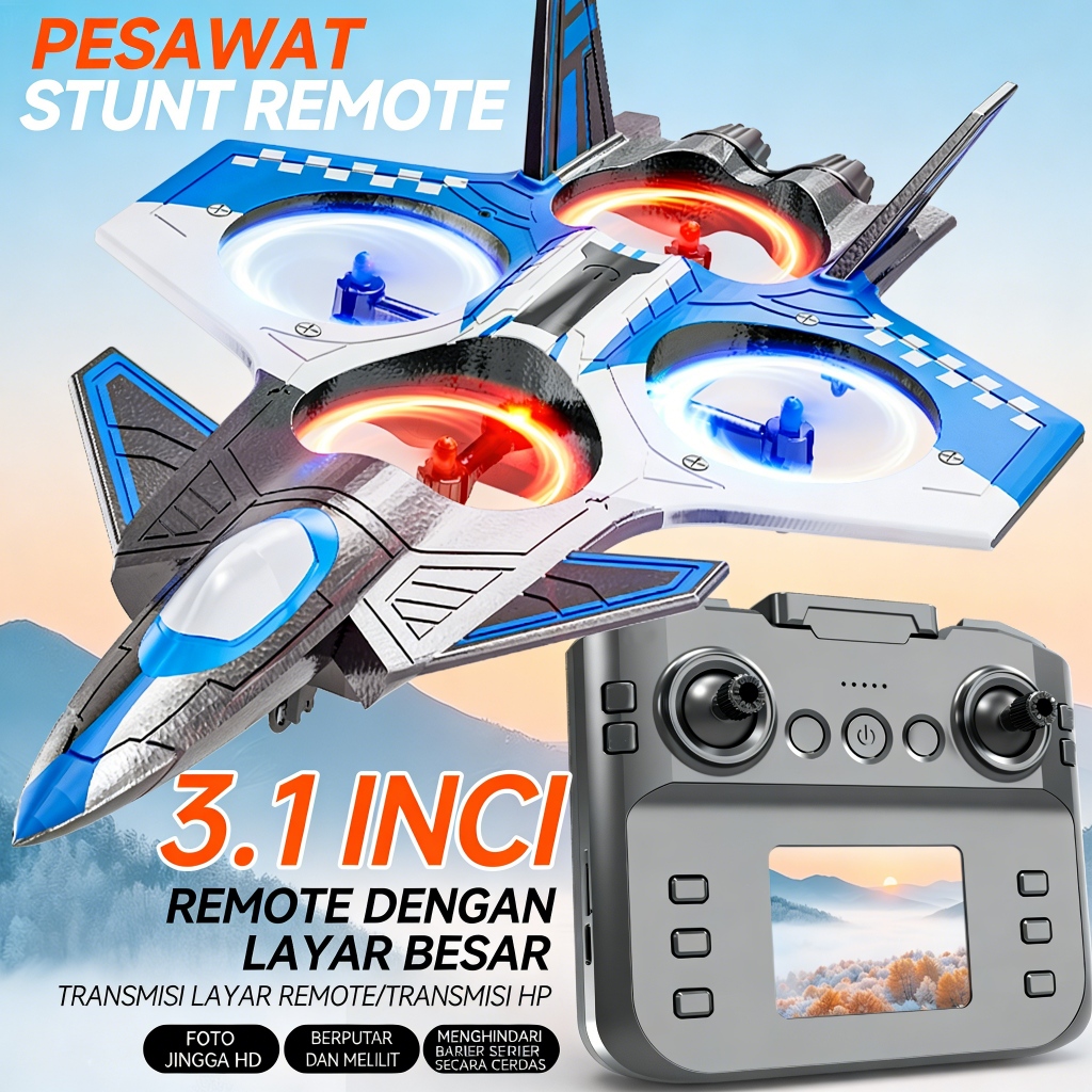 Pesawat RC Terbang 2.4Ghz Pesawat Mainan Stunt Rc Mainan Pesawat Terbang Fighter Led Glider Drone