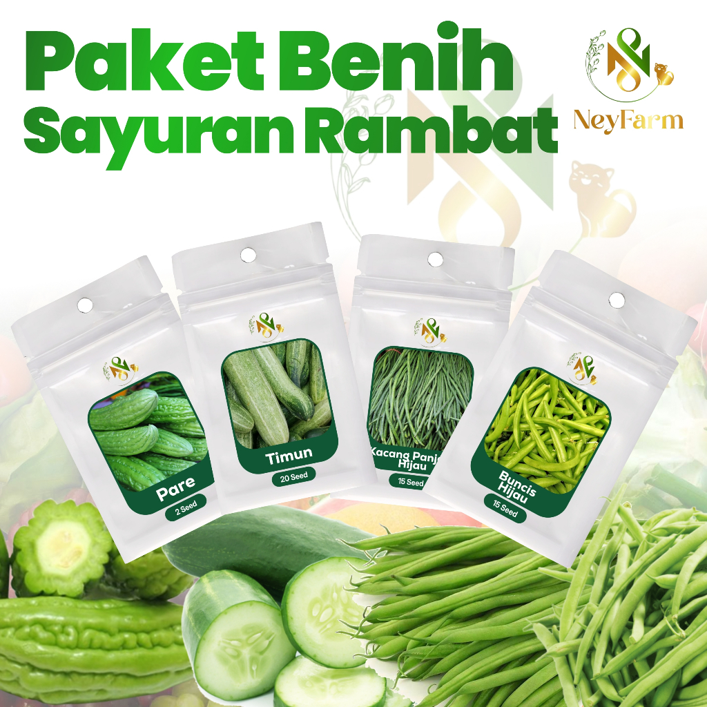 Paket Benih Bibit Sayuran Rambat Pare Timun Kacang Panjang Buncis