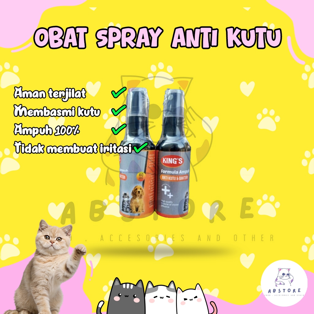 Obat Kutu Kucing Anjing Spray Aman Terjilat 60ml Semprotan Kutu Kucing Kitten Semprotan Kutu Anjing 