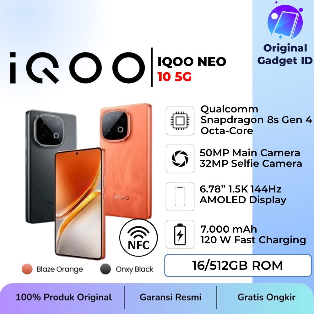 iQOO Neo 10 5G 16/512GB | SD8sG4+Q1 | 7K VC | 7000mAh120W | 144Hz AMOLED | 50MP OIS | Garansi Resmi