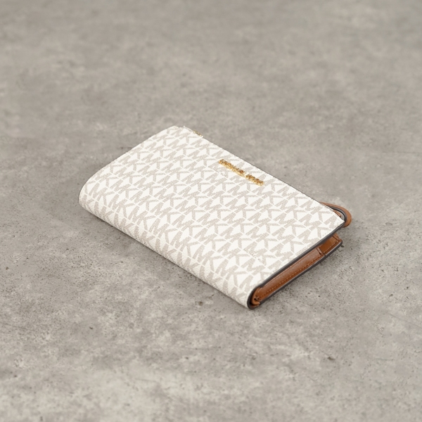 Dompet MK MONOGRAM WHITE CAMEL BIFOLD ZIP LONG WALLET 100% ORIGINAL