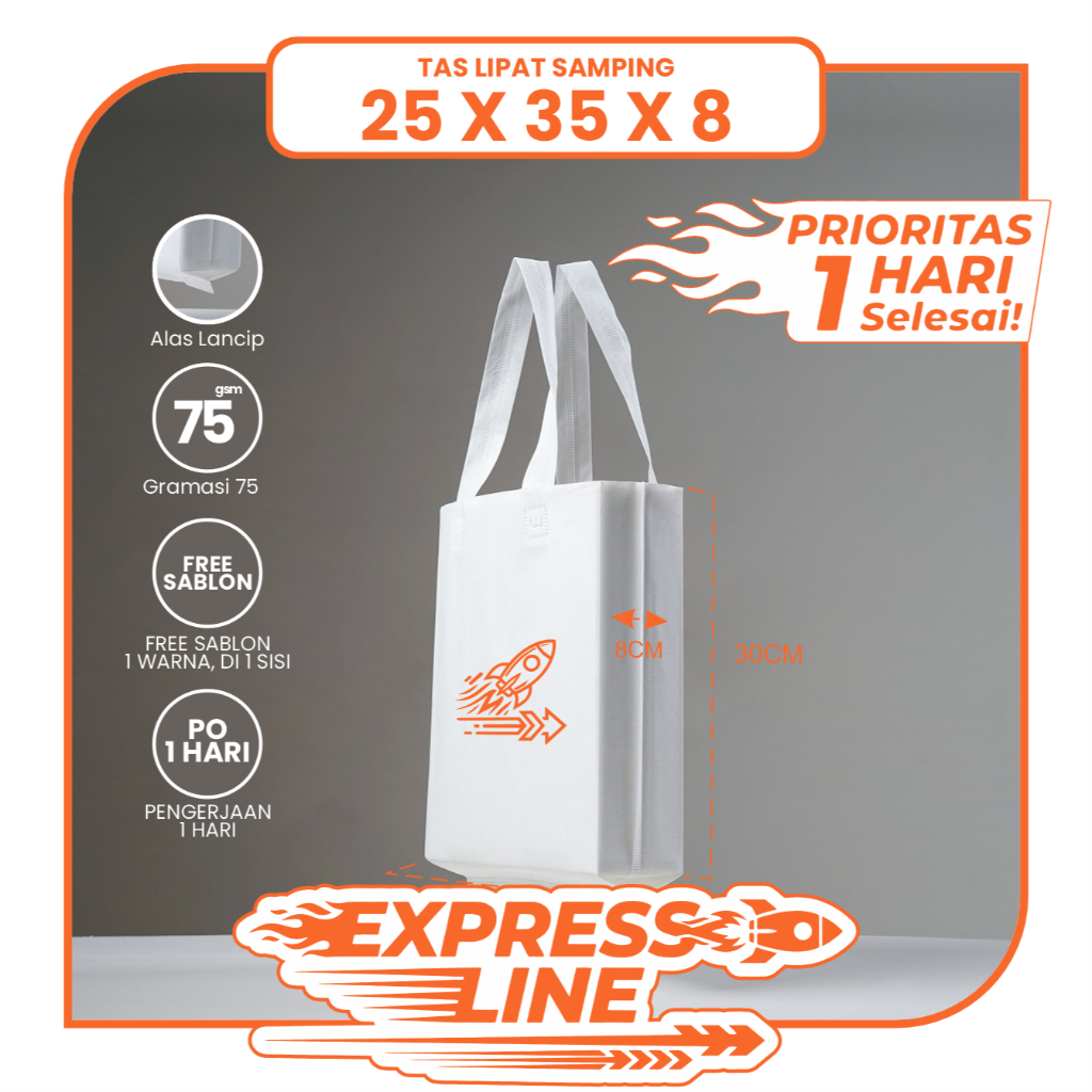 TAS SPUNBOND LIPAT SAMPING 25X35 SABLON COSTOM 1 HARI JADI (EXPRESS LINE) UNTUK TAS SOUVENIR, SYUKUR