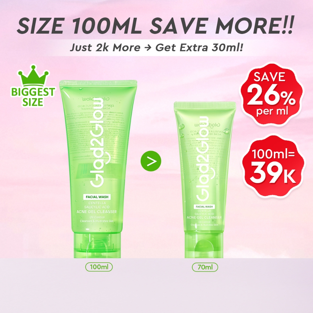 [100ML SAVE 30%]Glad2Glow Centella Salicylic Acid Acne Gel Cleanser facial wash pembersih wajah sabu