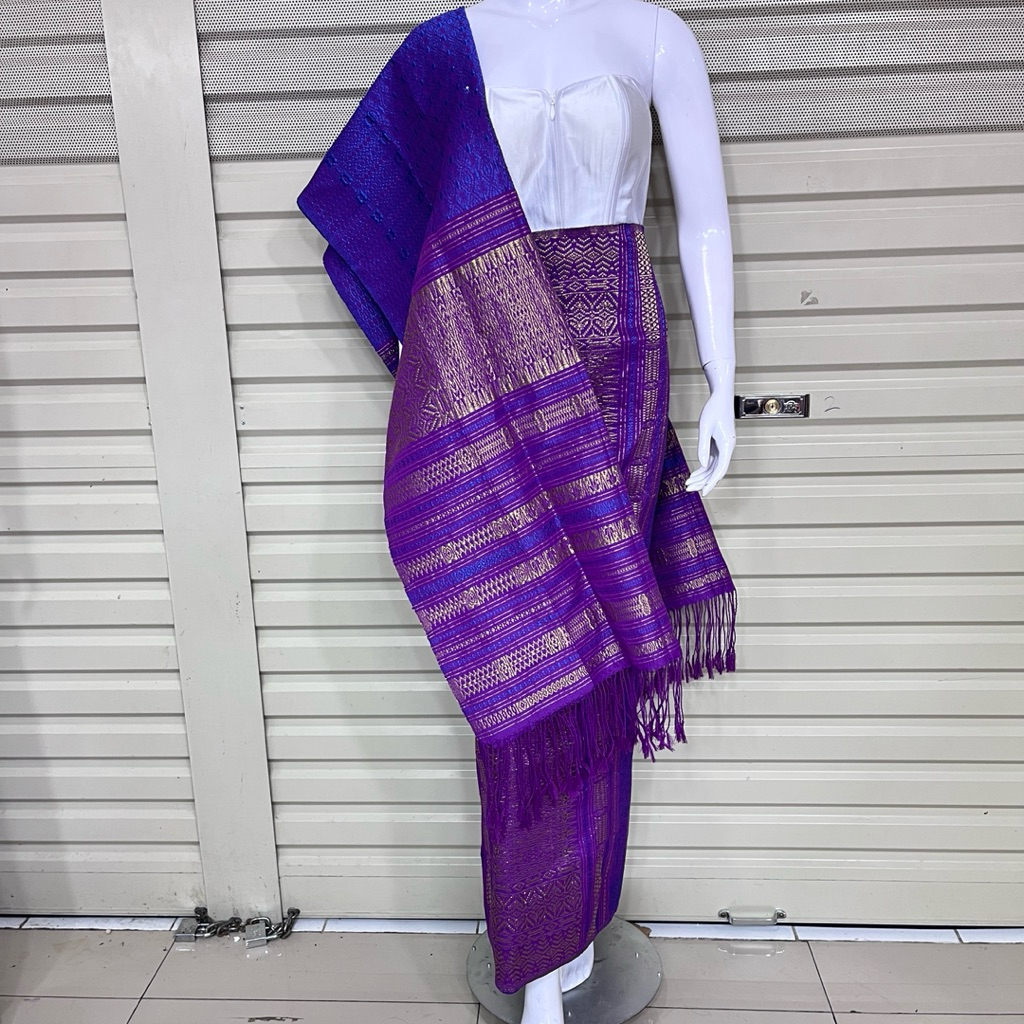 Set Songket Tumtuman + Selendang Warna Ungu Terong | Benang Kristal Elegan