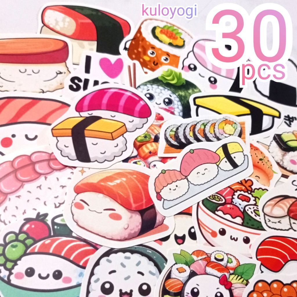 Stiker Kawaii Sushi Onigiri Japanese Food Stiker Makanan Jepang Aesthetic Food sticker 30 pcs Sticke