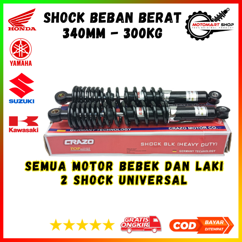 Shock Belakang 340mm CRAZO Original Skok Variasi Motor Muatan Berat - BEBAN BERAT 300 KG