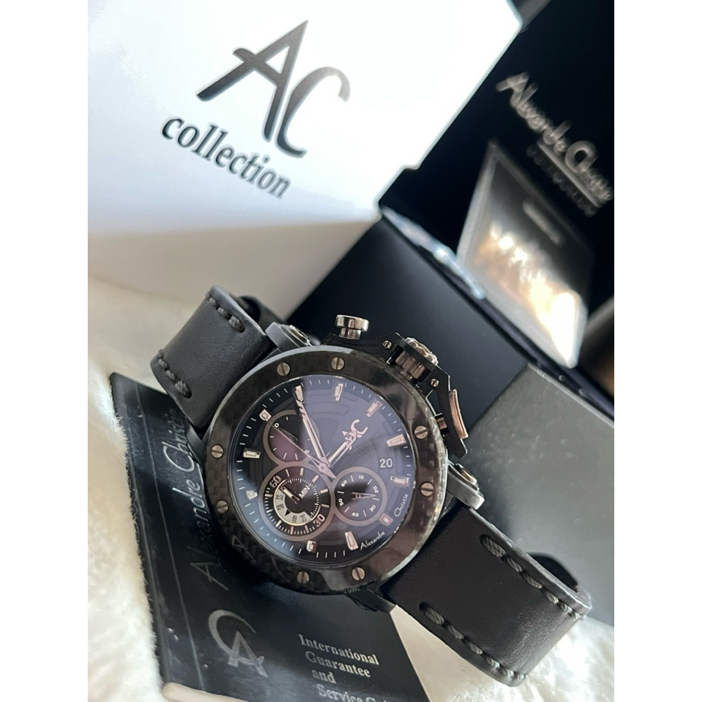 Dijual Jam Tangan Mewah AC Collection, AC 9205 MC Hitam Kulit Carbon