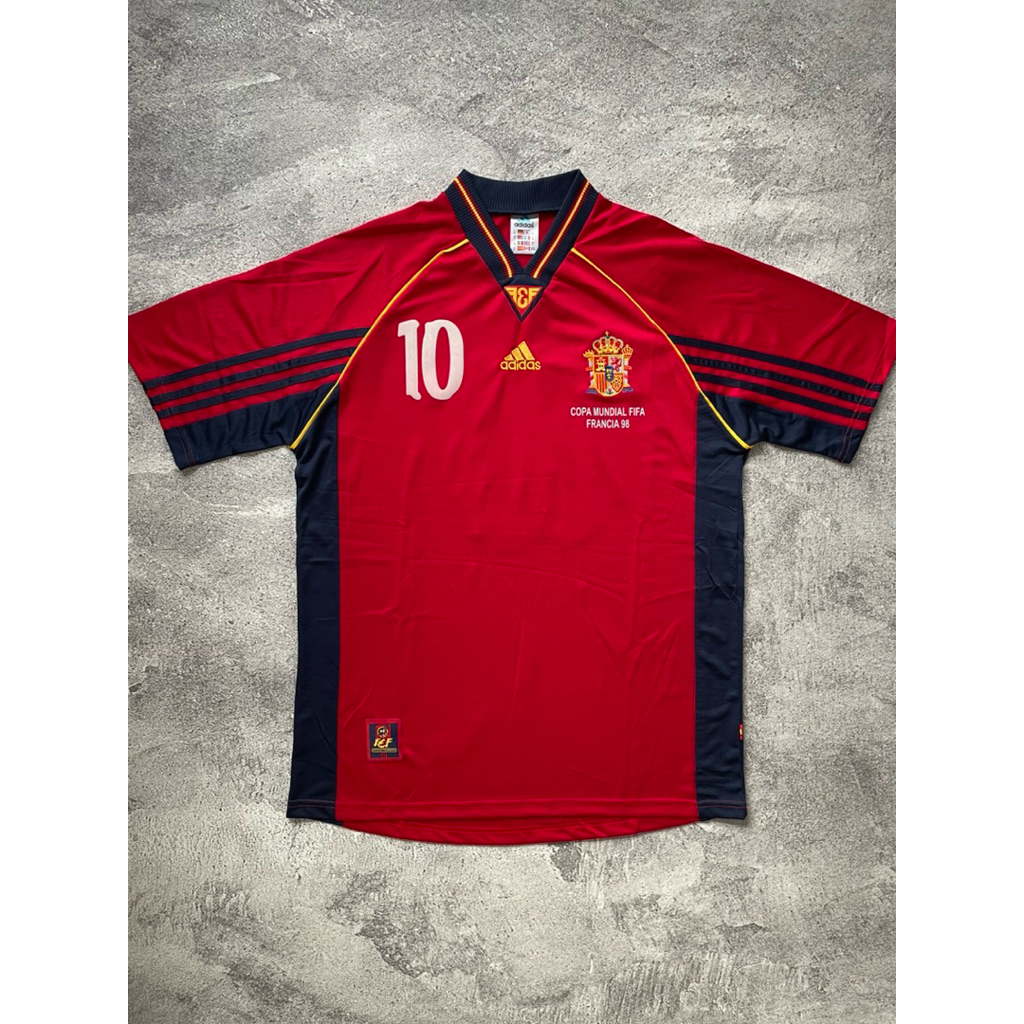 Jersey Retro Timnas Spanyol Home 1998 Nns Raúl Vintage Block Core Rare