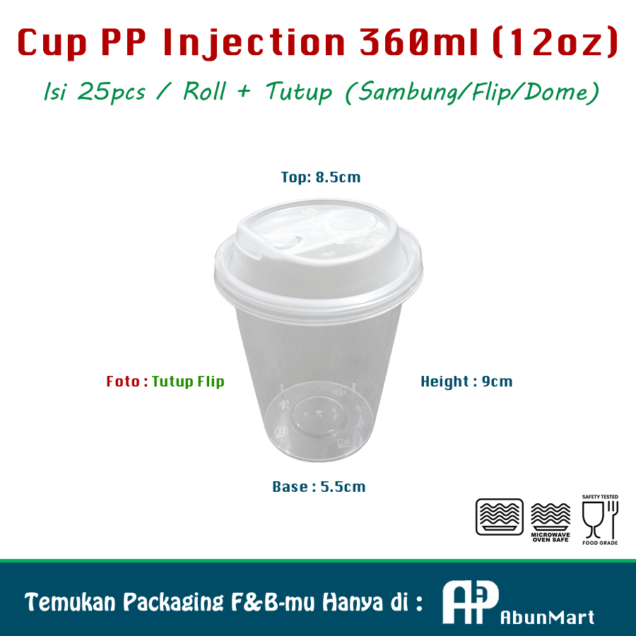 Cup PP Injection 360ml (12oz Datar) Isi 25pcs