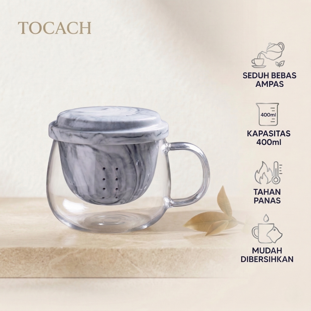 Cangkir Teh Kopi Minuman Herbal Kaca Borosilikat Tahan Panas Saringan Keramik Tutup Estetik 400ml