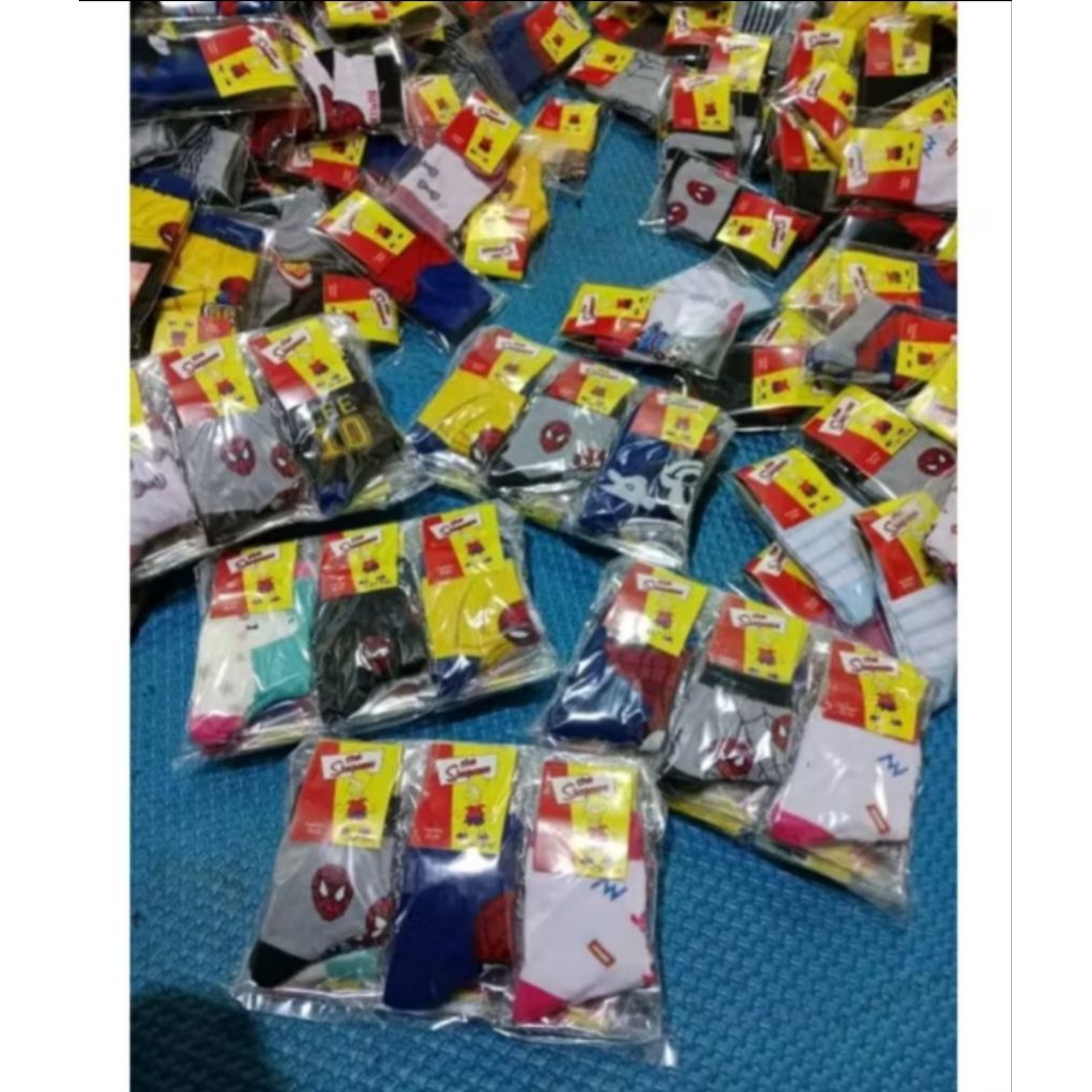 KONVEKSI (12 PASANG) KAOS KAKI ANAK2 TK-SD-REMAJA RANDEM MOTIF&POLOS BAHAN PE (DI KEMAS).