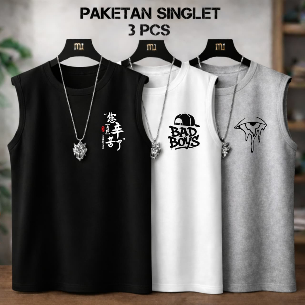 Paketan Hemat Langsung 3Pcs Cuma 50Ribuan Dan Tersedia 4 Ukuran M L XL XXL / Singlet Pria Dewasa Gym