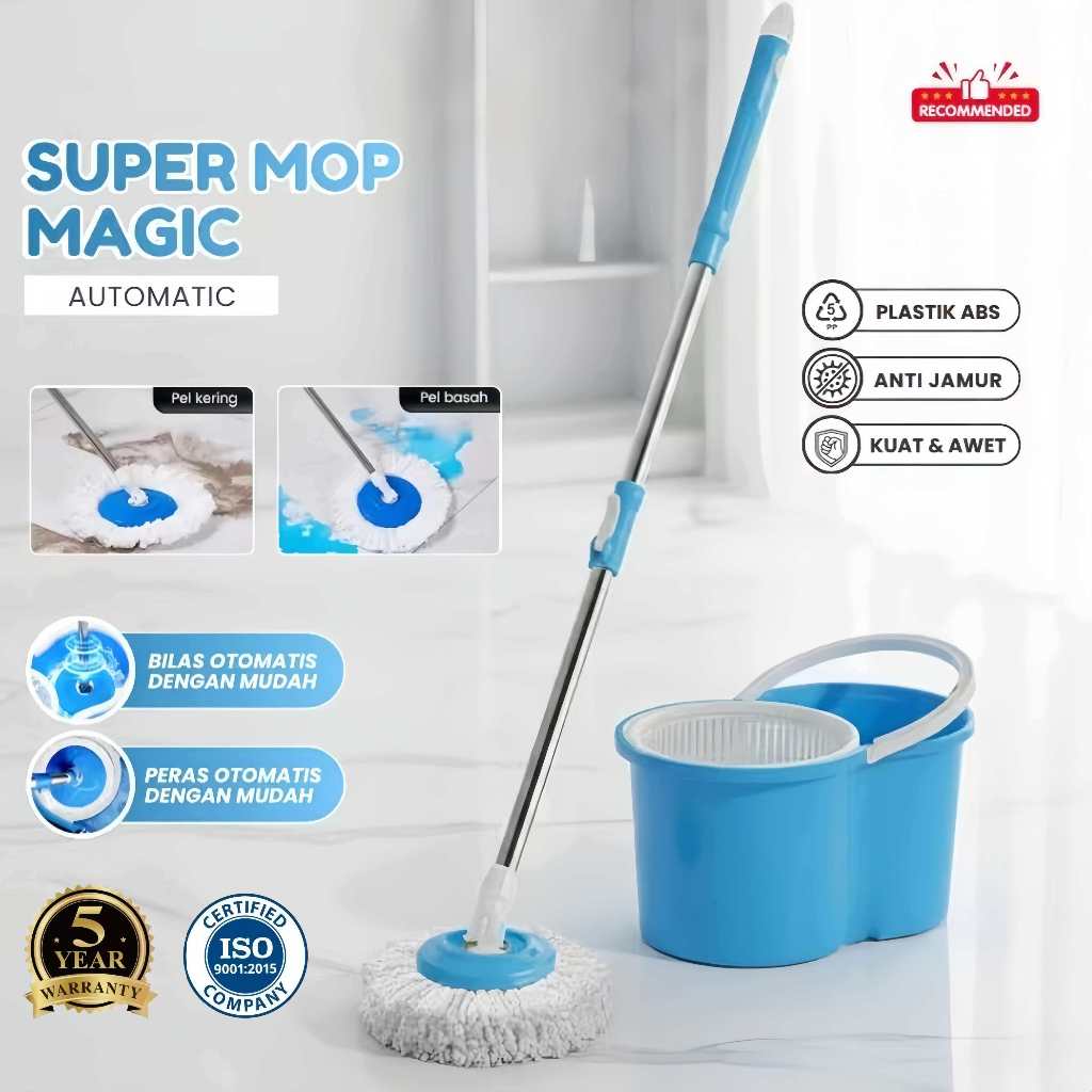 Set Alat Pel Otomatis dengan Wadah Pel - Tempat Pel Sistem Peras, Plastik Tebal Tahan Lama untuk Lan