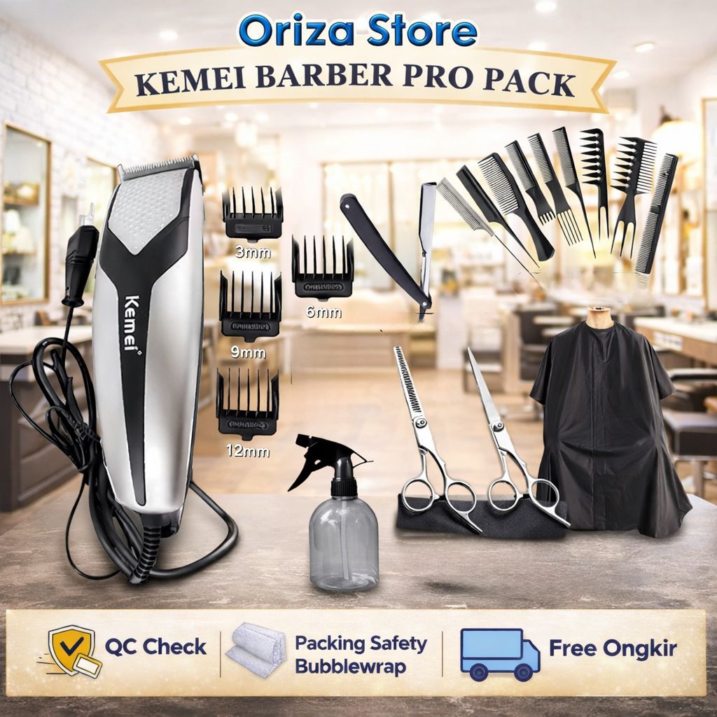 Alat Mesin Cukur Rambut Listrik Kemei Barbershop Set Pangkas Potong Rambut Salon