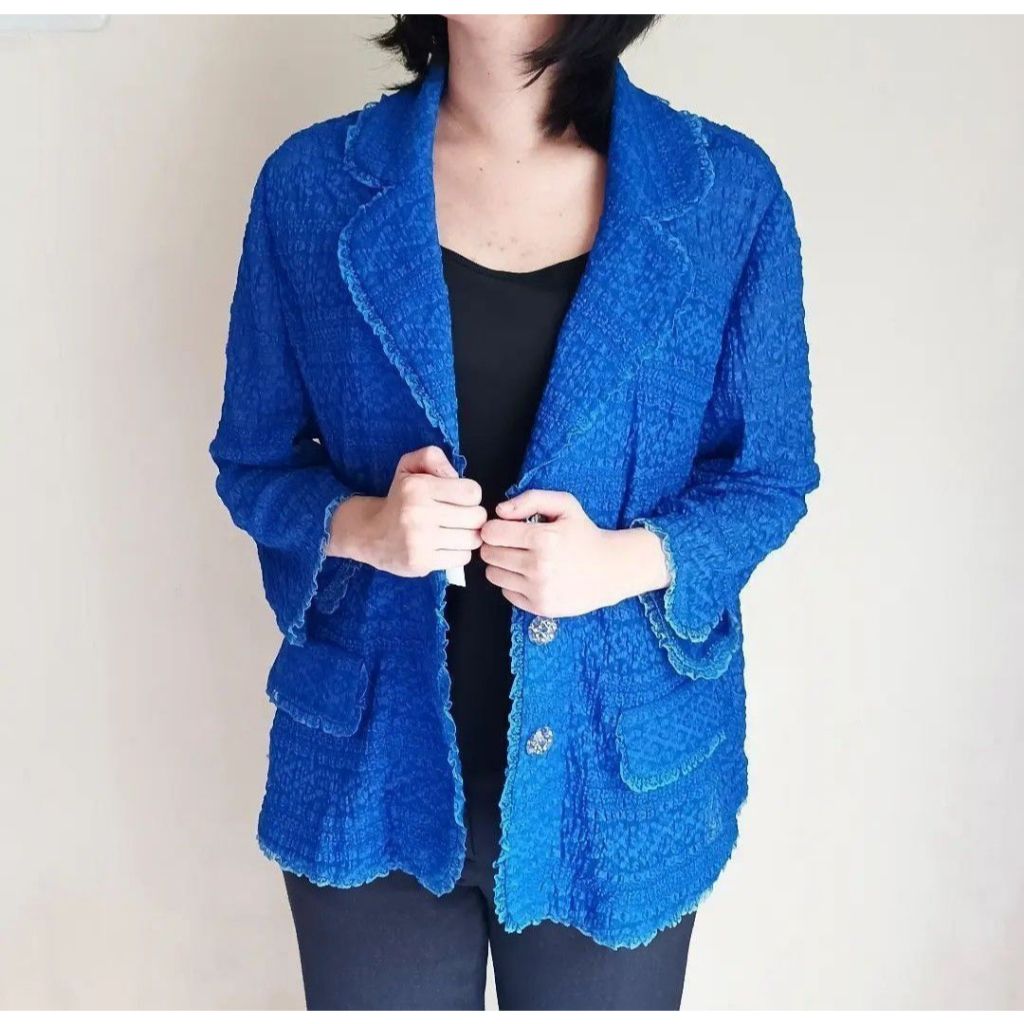 [New] Blazer Outer Luaran Jumbo Big Size Wanita Biru Elektrik