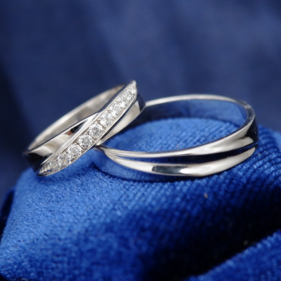 SAN950 Cincin Couple Nikah Tunangan [C475]–Palladium Original , Pilihan Platinum, Emas & Perak 950