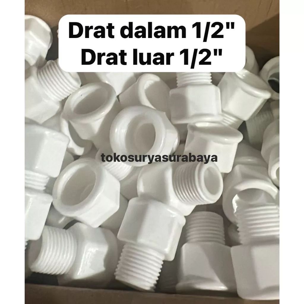 PVC sok drat dalam 1/2 x 1/2" drat dalam 1/2" x drat luar 1/2" sok kran pvc nepel sok 1/2" x 1/2" pv