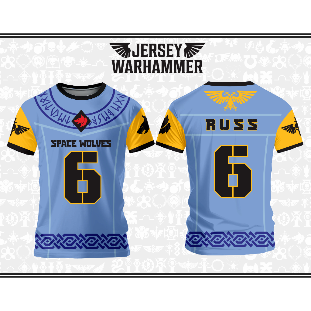 Kaos Jersey WARHAMMER,  Legion VI Space Wolves, Custom Nama dan Nomor