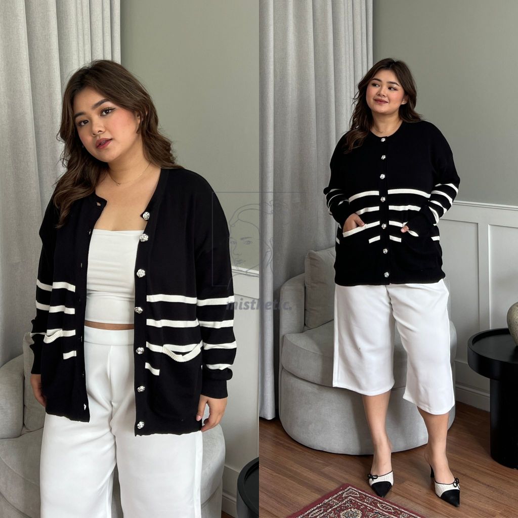[MISTHETIC] Betty Cardigan/ Cardigan Katun Big Size LD130/LD140/LD150/LD160/ Cardigan Stripe Plus Si