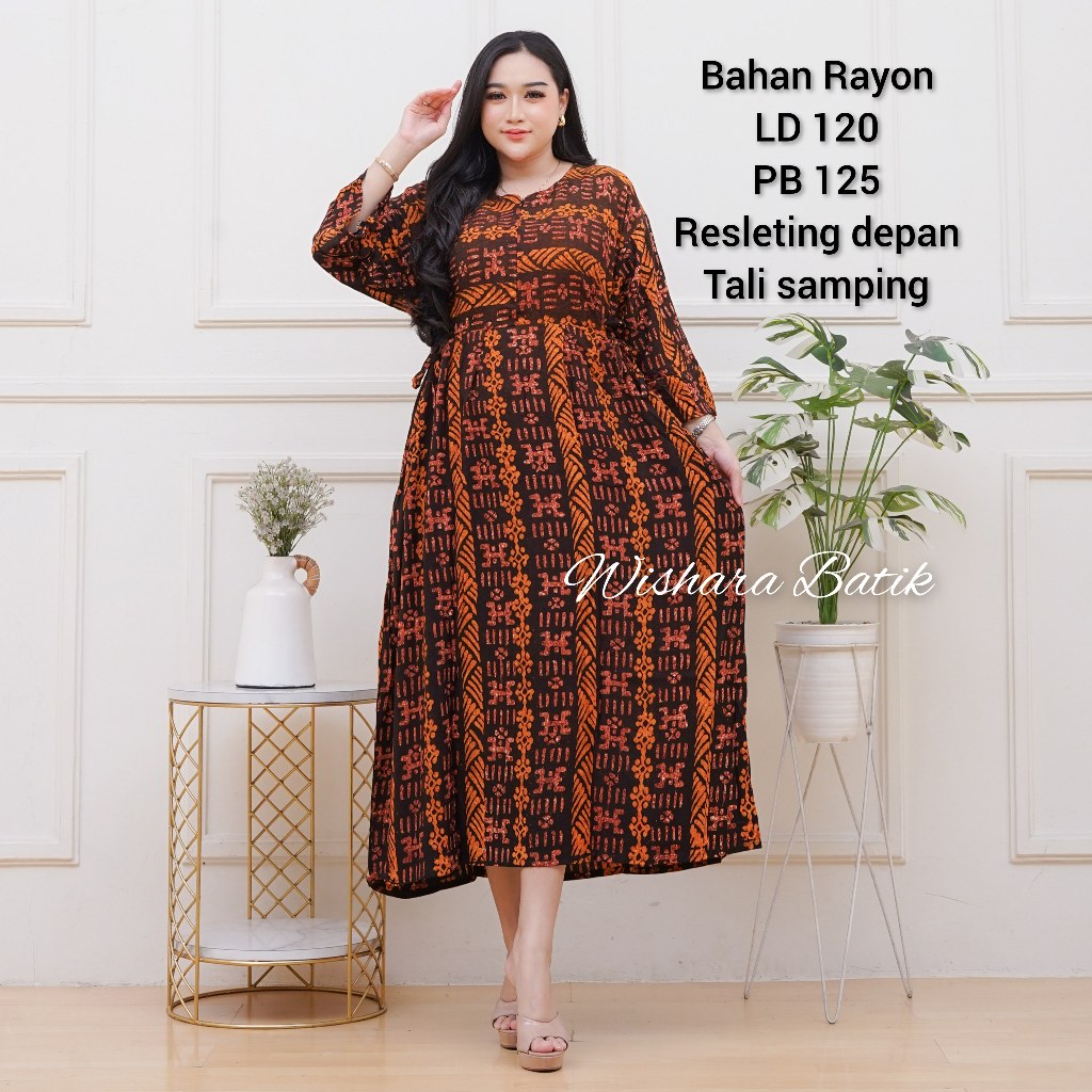 Wishara Batik - Daster Batik Jumbo LD 120 Daster Semata Kaki Jumbo Bahan Rayon Tebal Busui Batik Cap