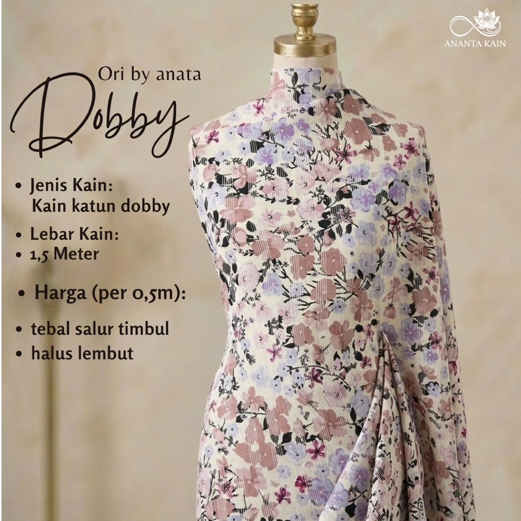 kain katun silky dobby premium motif bunga vintage - kain katun dobby luxury