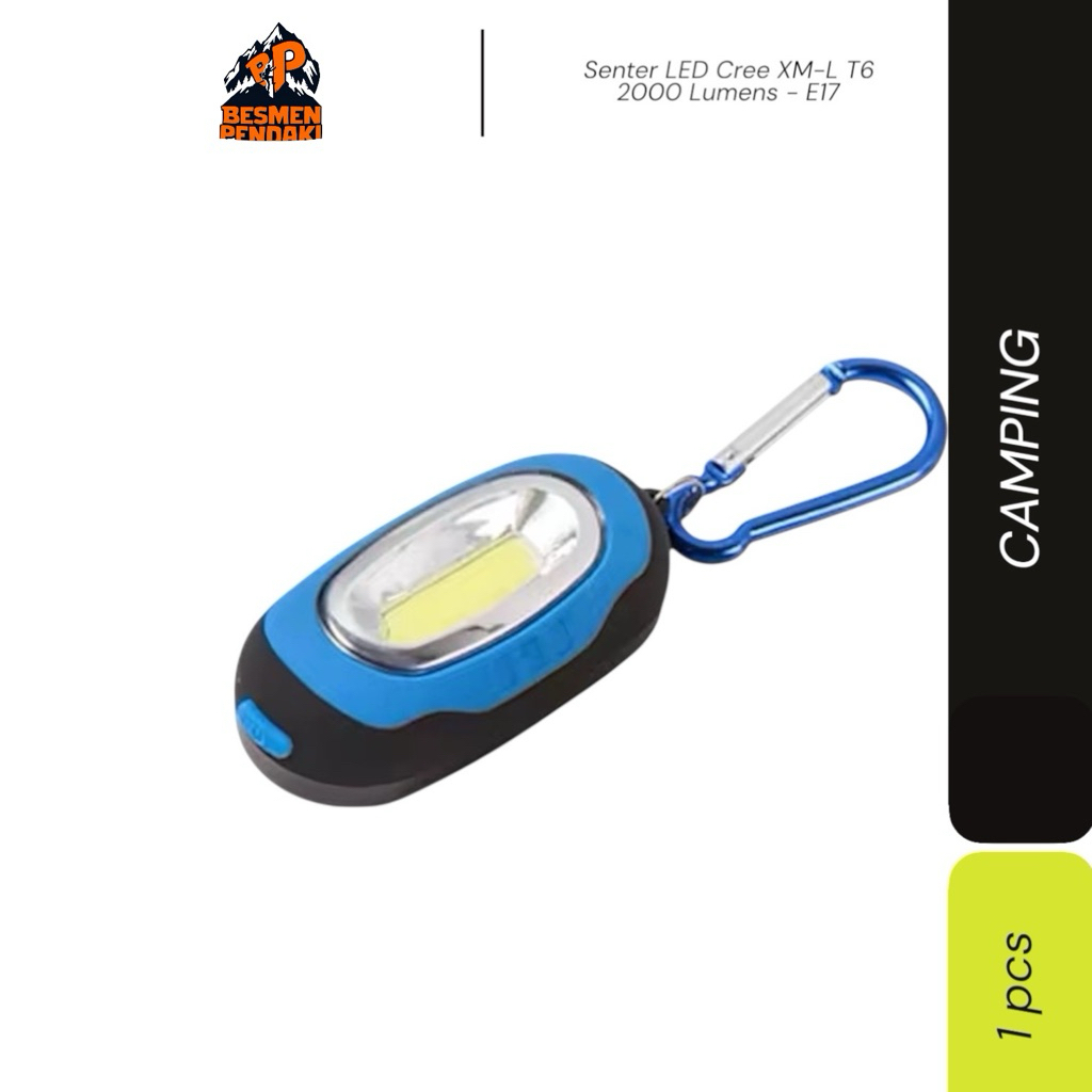 Senter LED Mini COB 25 Lumens dengan Carabiner - BM-9402 - Blue besmen pendaki