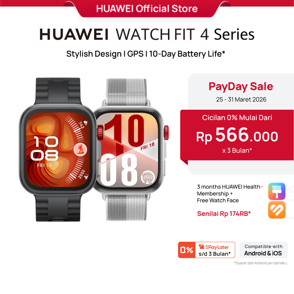 [PayDay Voucher s/d 15%] HUAWEI WATCH FIT 4 Series | Stylish Design | GPS | 10-Day Battery Life* | S