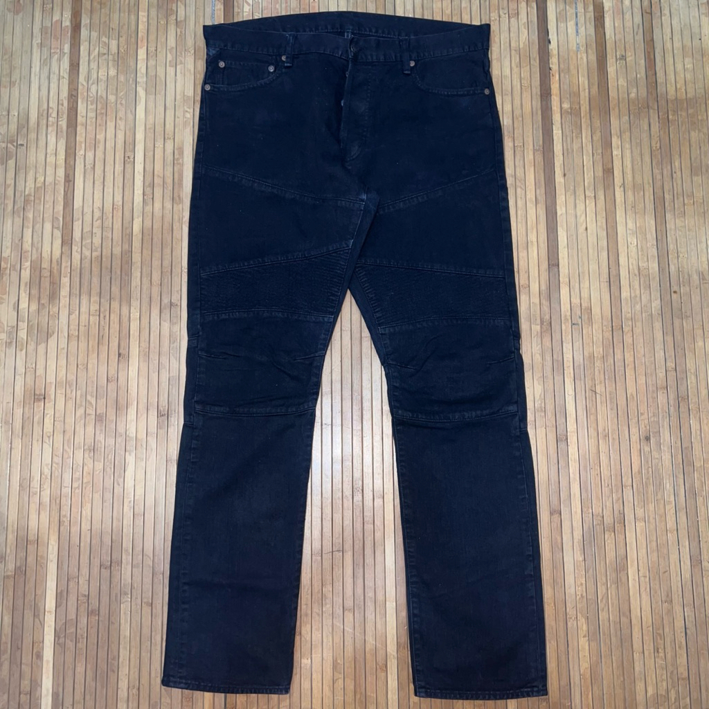 DENIM & SUPPLY RALPH LAUREN BIKER MOTORCYCLE BLACK COATED STRAIGHT FIT BUTTON FLY DENIM JEANS