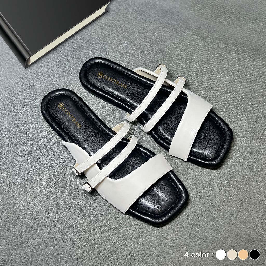 Sandal Sol Wanita Flatshoes Double Gesper Alas Busa Empuk