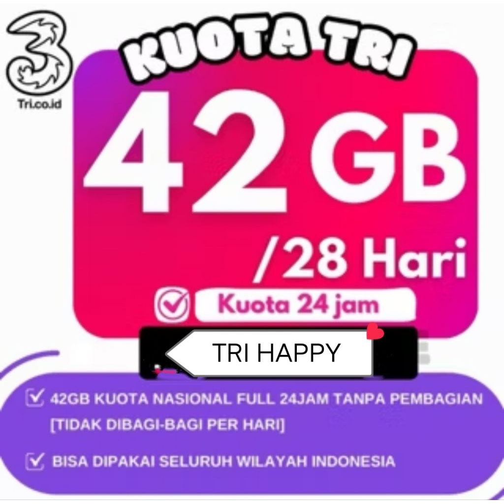KUOTA TRI 42GB 28HARI BERLAKU NASIONAL VOUCHER KUOTA