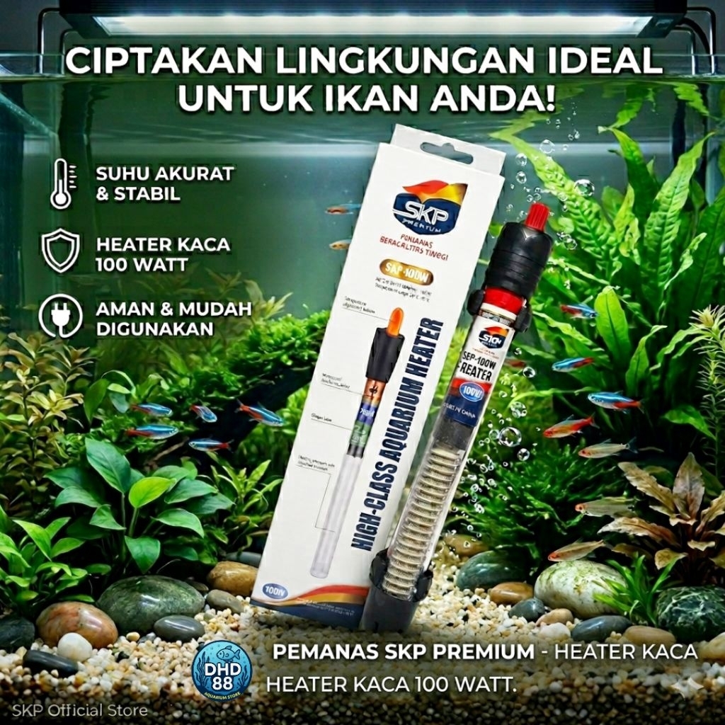 SKP 100 HEATER KACA AQUARIUM DENGAN DAYA 100 WATT