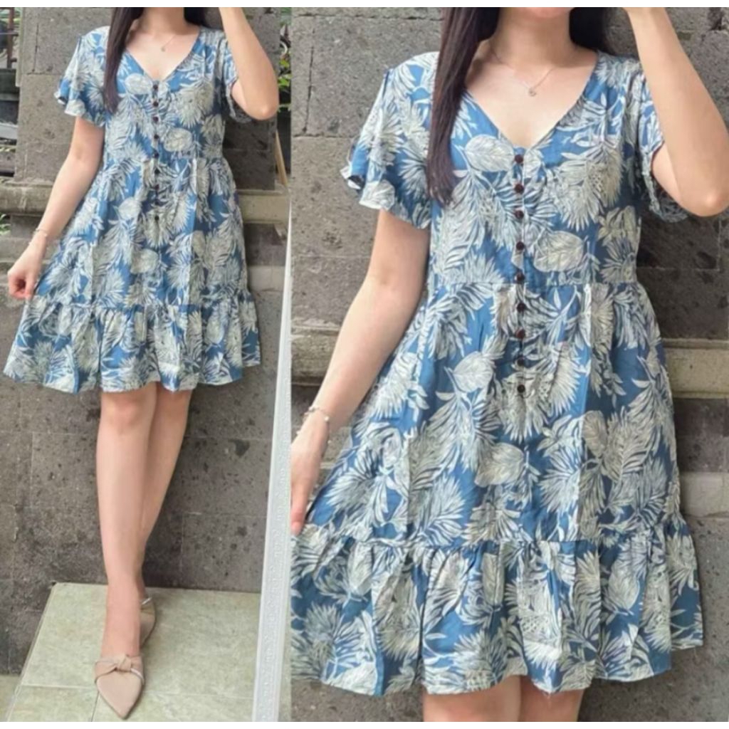 DRESS V RESLETING MOTIF BUNGA SAKURA BUSUI LD 110 LEMBUT DAN NYAMAN PAKAI