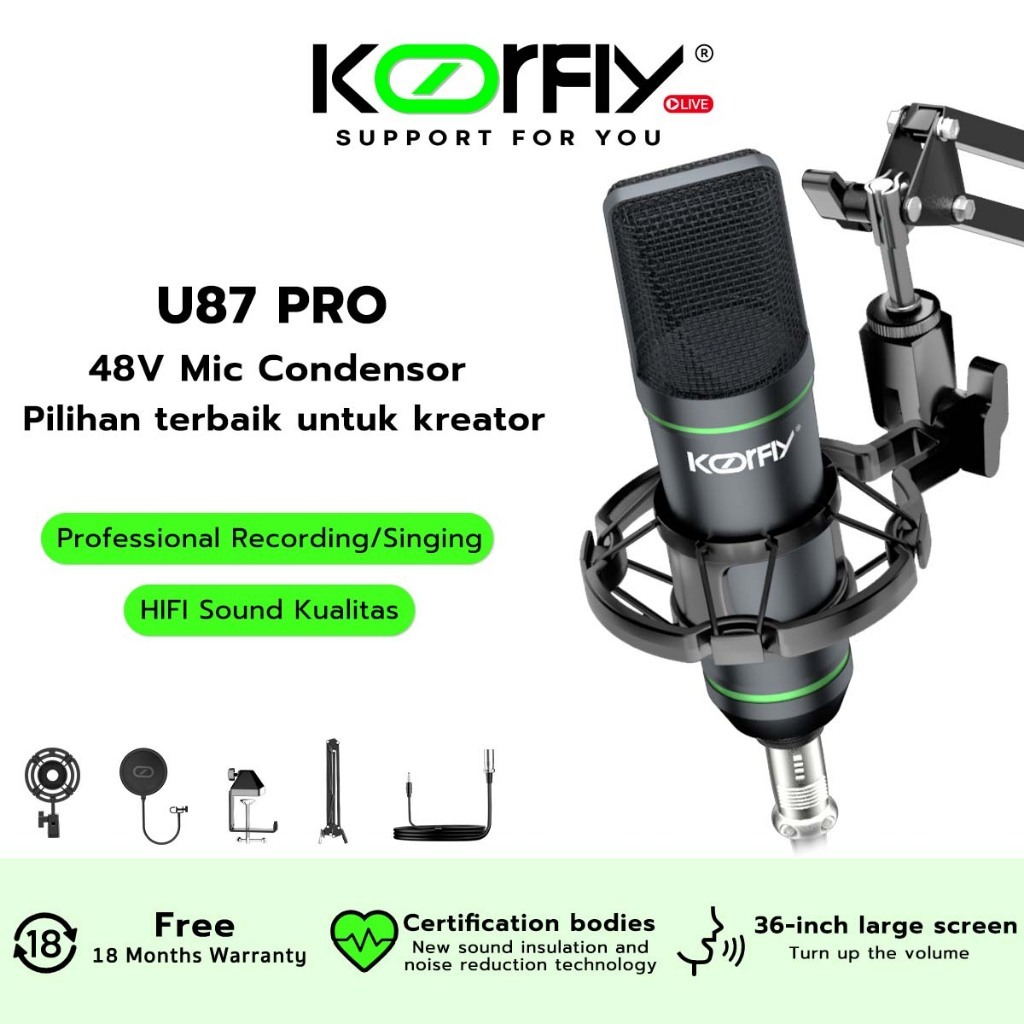Koorfly U87pro Mic Condenser Original 48V Hi-Fi Vocal Mic Karaoke Condenser Microphone Konten Kreato