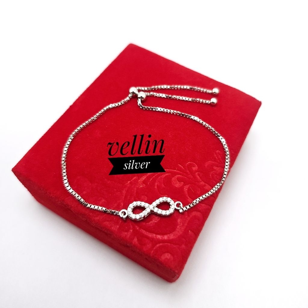 Gelang Tangan Infinite Rantai Italy Serut Silver 925 Lapis Emas  Putih - Gelang Wanita Perak Asli 92