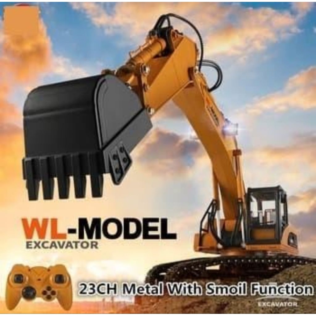 WL 16800 Truck Excavator Rc 23 Channel 1/16 2.4g Metal Lampu Led Smoke