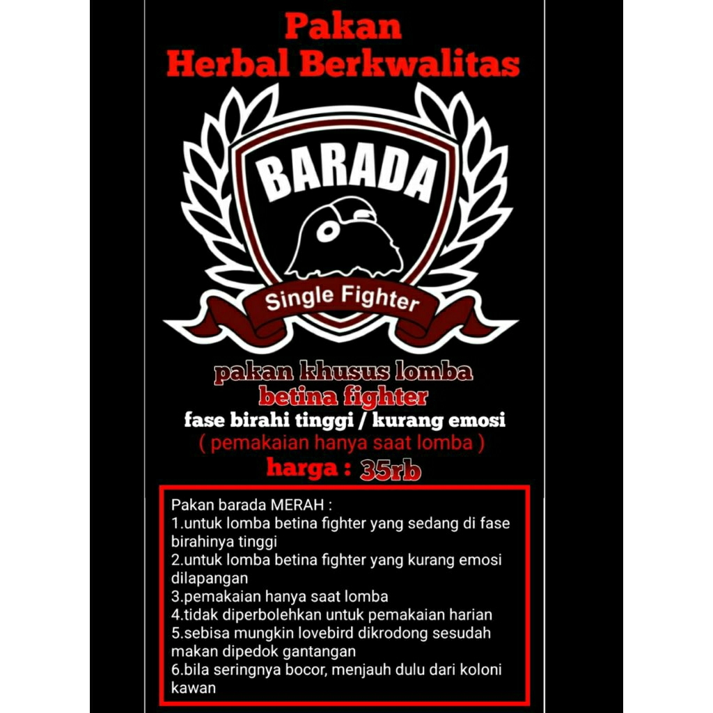 PAKAN LOVEBIRD KHUSUS LOMBA BETINA SINGLE FIGHTER / PAKAN BURUNG LOVE BIRD / PAKAN