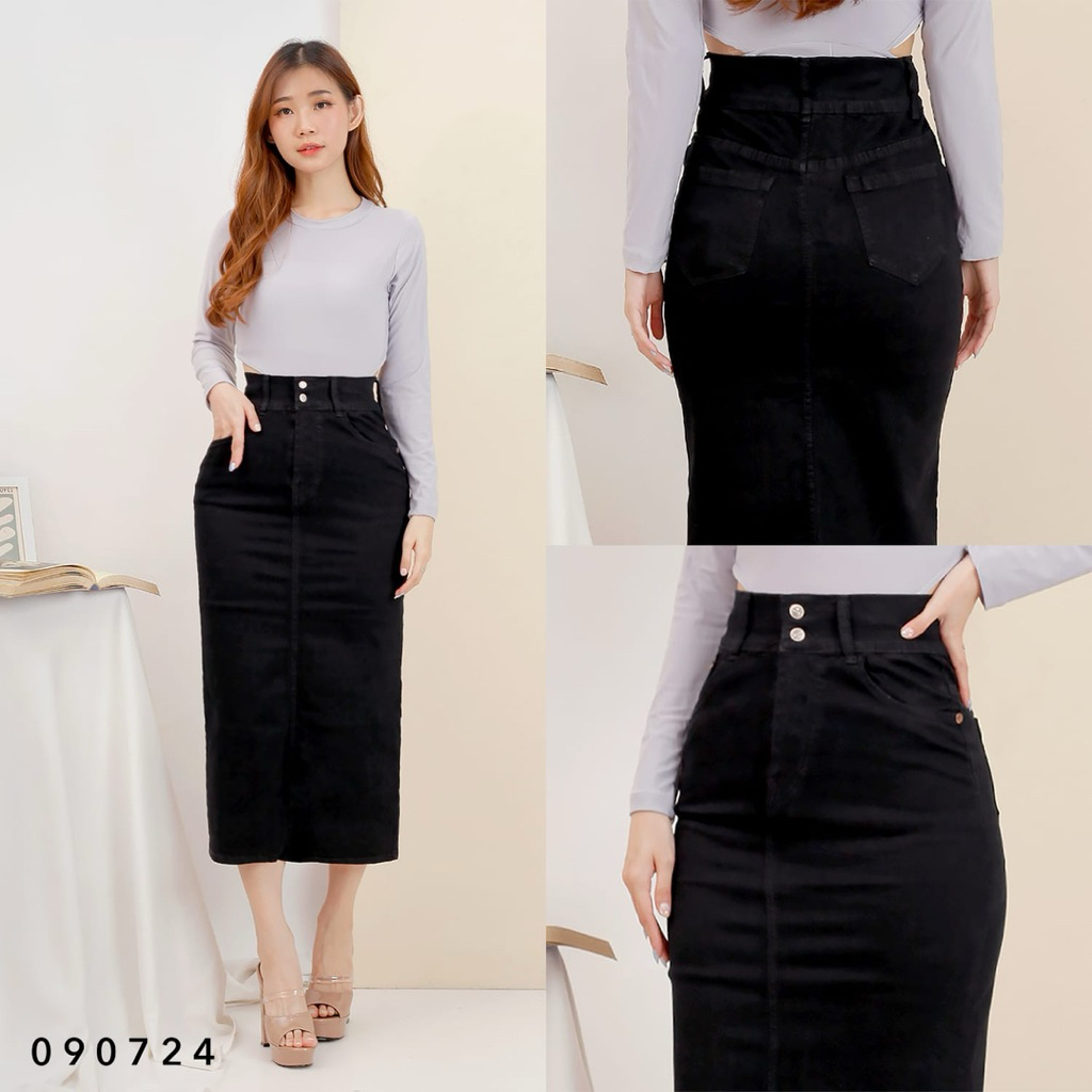 (COD)Rok Span Kancing2 |Jumbo Bigsize | Rok Span Panjang | Rok Jeans Maxi |Rok Jeans Panjang | Rok J