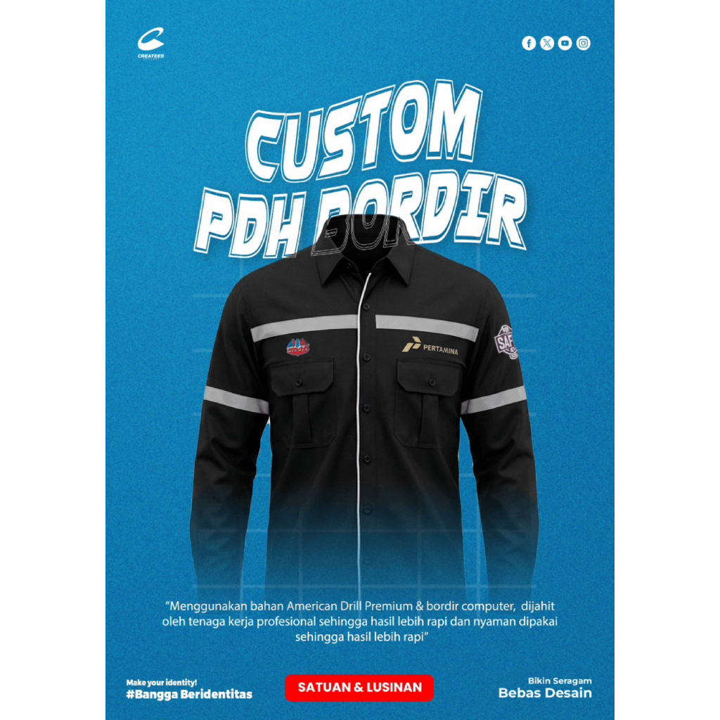 Kemeja Bordir Custom PDH/PDL Satuan & Lusinan