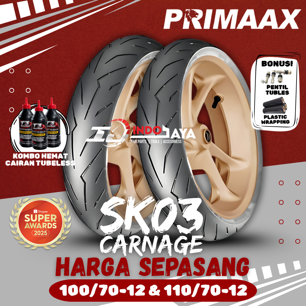 [HARGA SEPASANG] BAN PRIMAAX SK03 RING 12 ( 100/70-12 & 110/70-12 ) VESPA SCOOPY FREEGO / BAN SCOOPY