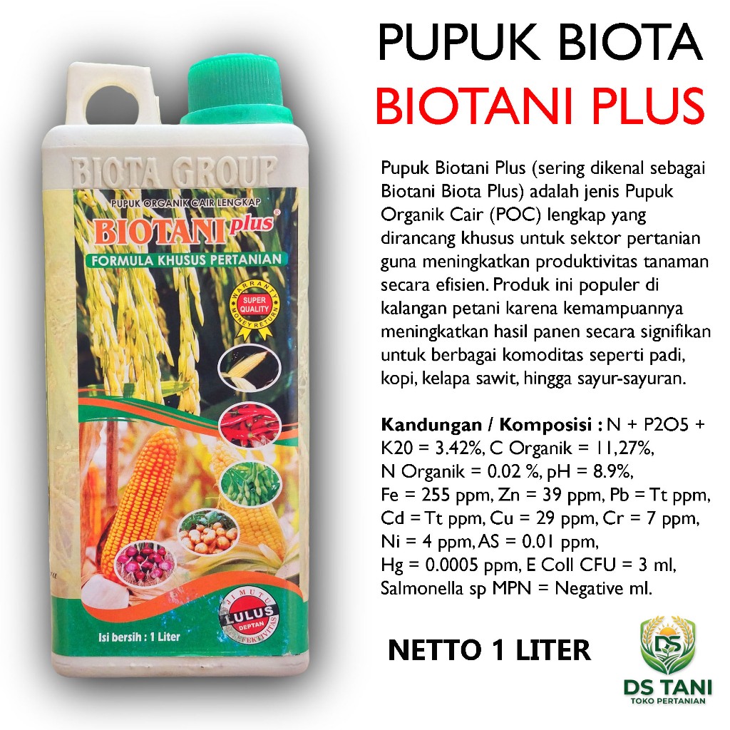 Pupuk BIOTA BIOTANI PLUS 1 Liter POC Organik Cair Formula Lengkap Khusus Pertanian