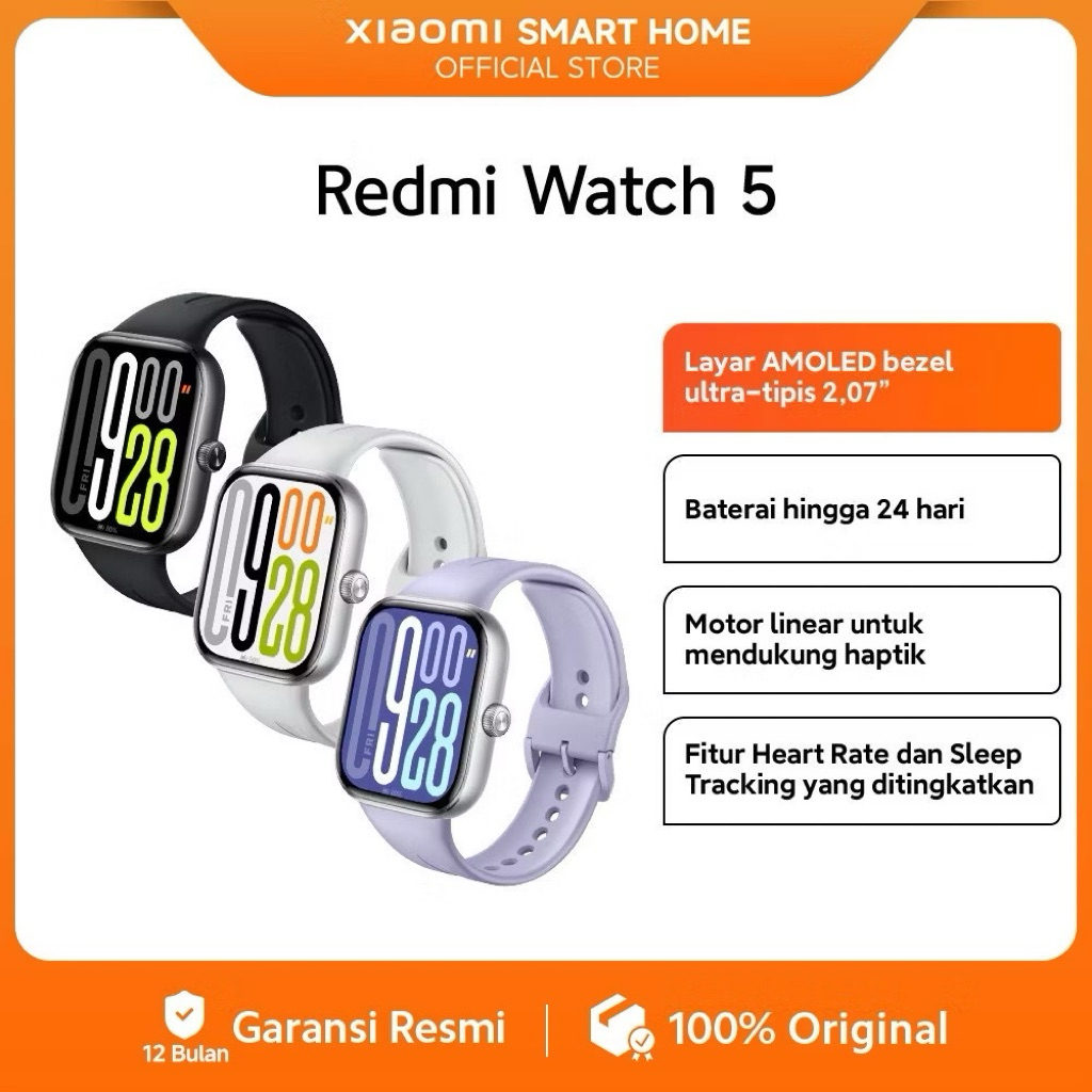 Xiaomi Redmi Watch 5 - Tahan Air 5 ATM, Baterai 24 Hari, Pemantauan Kesehatan 24 Jam