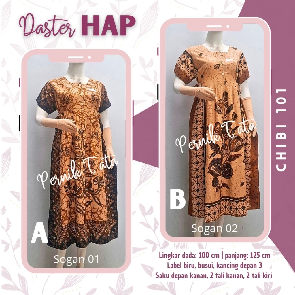 Daster Batik HAP Chibi Lengan Warna Sogan - Homedress Batik Cantik Busui Rayon Solo Tebal Awet Adem