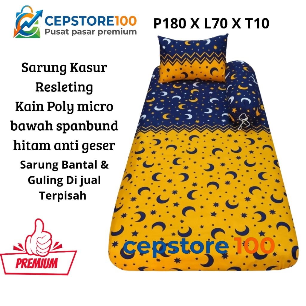 Sarung Kasur Resleting 90x180x10 Anti Luntur | Bawah Spunbond Hitam Anti Geser