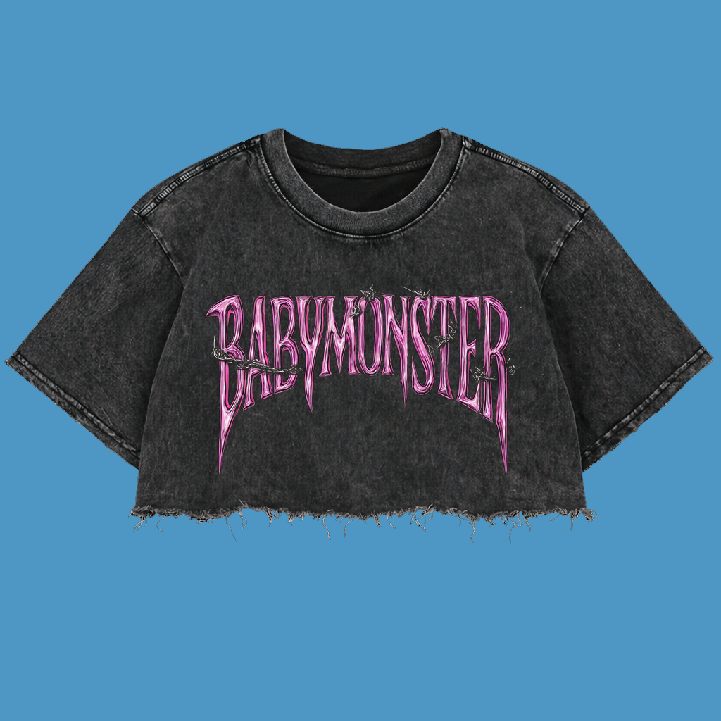 Resmora "Babymonster" Crop Top Wash Oversized T-Shirt | Washing | Crop Tee Unfinished | Vintage | At