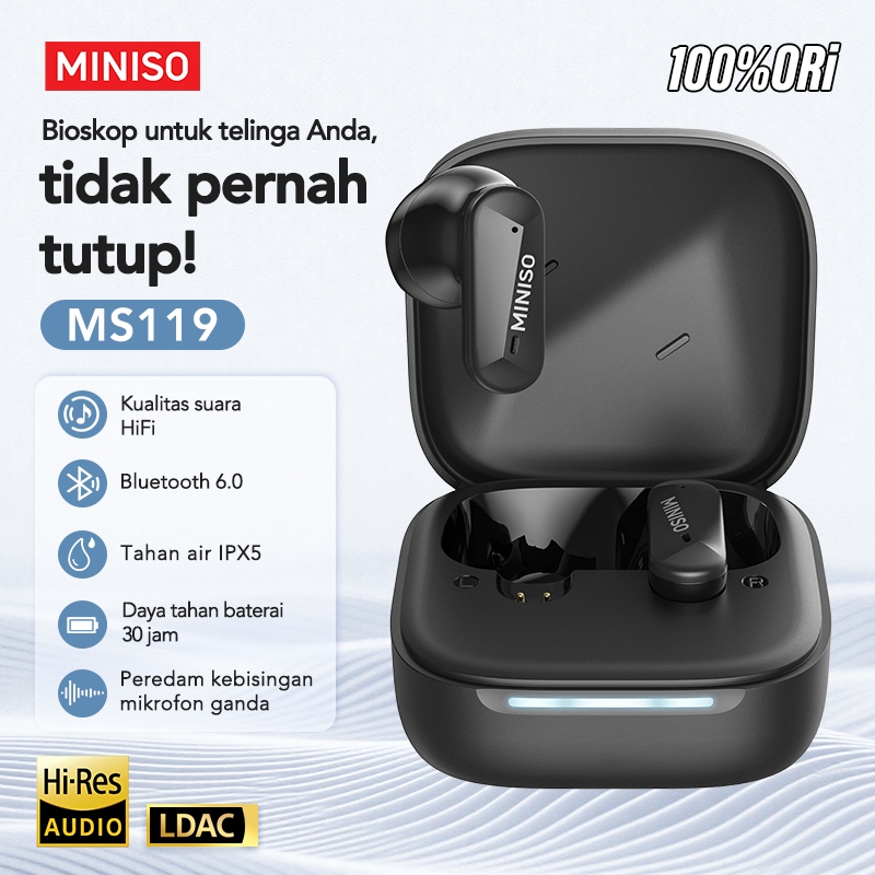 MINISO MS119 Bluetooth Earphone Wireless Headset AI Translation TWS Bluetooth 6.0 ENC Noise Cancelli