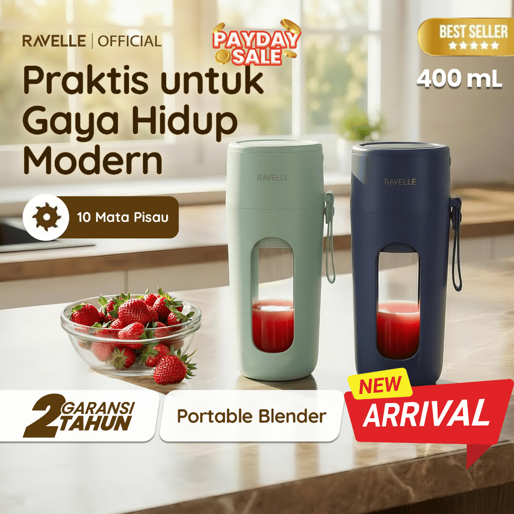 [NEW PRODUCT] Ravelle - Blender Portable Ravelle 400ml 10 Mata Pisau USB Juicer Mini Food Grade