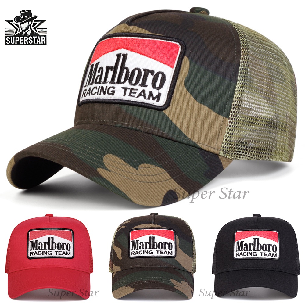 Topi Baseball MARLBORO RACING TEAM Hat Cap Topi Setengah Jaring Musim Panas Modis