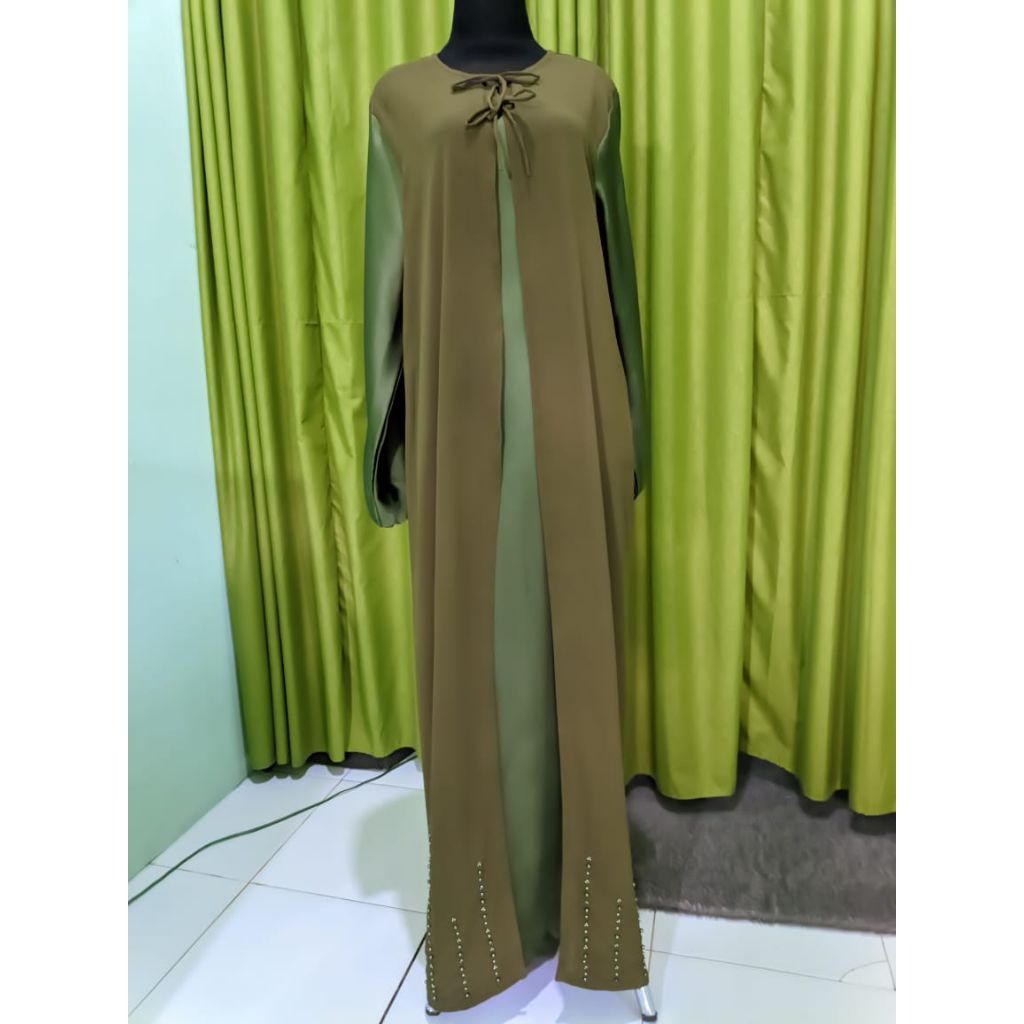 Dress wanita simpel elegant army / gamis wanita simpel elegant army